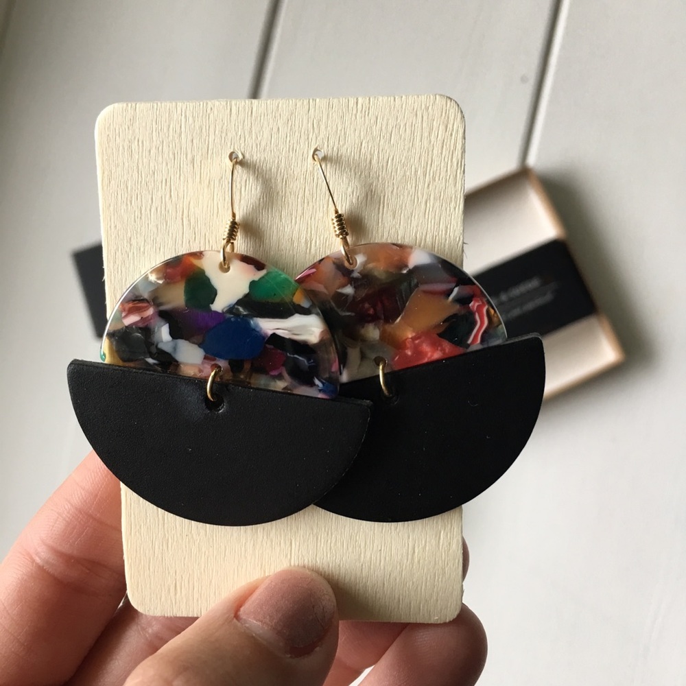 Nickel and Suede Black Leather Luna Earrings